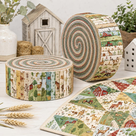 10pcs Vintage Animal Hen Rooster Cow Farm Pattern Jelly Roll Fabric Strips 2.5X19.7inch Pre-Cut 100% Polyester For Patchwork Quilts, Table Runners, Placemats, Tote Bags, Storage Pouches, Makeup Bags, Coasters, Quilt Blocks & Binding