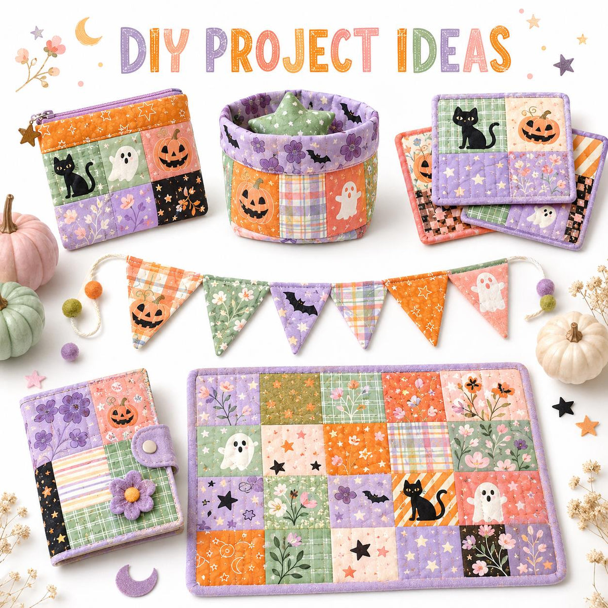 10pcs Charm Pack Set Bat Pumpkin Halloween Pattern Vintage Style Handmade DIY with Rich Color and Texture Elements 100% Polyester Patchwork in 10 Design Styles Suitable for Patchwork DIY Craft Projects DIY Wallet Making Gift Giving Bag Making Mother's Day