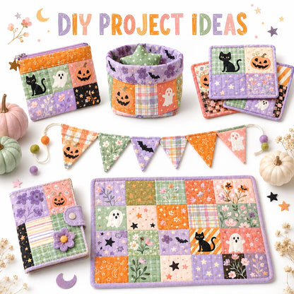 10pcs Charm Pack Set Bat Pumpkin Halloween Pattern Vintage Style Handmade DIY with Rich Color and Texture Elements 100% Polyester Patchwork in 10 Design Styles Suitable for Patchwork DIY Craft Projects DIY Wallet Making Gift Giving Bag Making Mother's Day