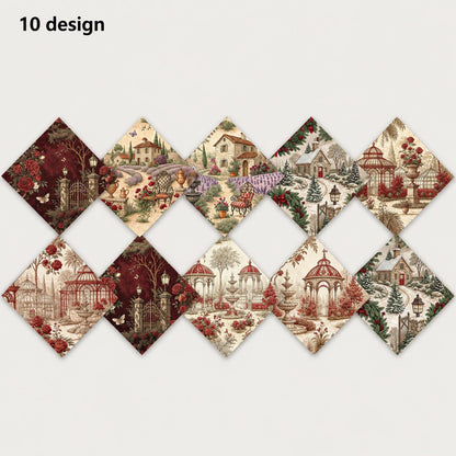 10Pc/Set Flower Rose Christmas Series Tree Fat Quarter Fabric, Pre-Cut Square Fabric Assort, Fabric Set, Craft Fabric, Handmade DIY Patchwork Fabric,Home Quilting Sewing Fabric, Packaging Fabric, Scrapbooking Craft Hobbyist