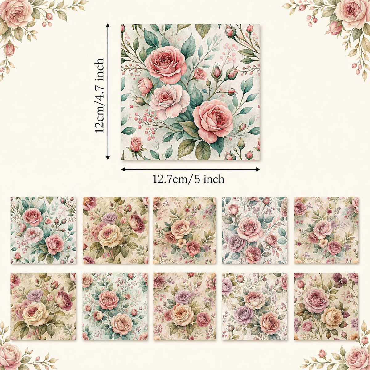 10pcs Charm Pack Set Floral Pattern Vintage Style Handmade DIY with Rich Color and Texture Elements 100% Polyester Patchwork in 10 Design Styles Suitable for Patchwork DIY Craft Projects DIY Wallet Making Gift Giving Bag Making Mother's Day Gift