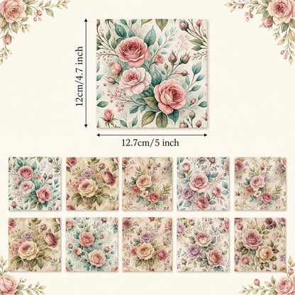 10pcs Charm Pack Set Floral Pattern Vintage Style Handmade DIY with Rich Color and Texture Elements 100% Polyester Patchwork in 10 Design Styles Suitable for Patchwork DIY Craft Projects DIY Wallet Making Gift Giving Bag Making Mother's Day Gift