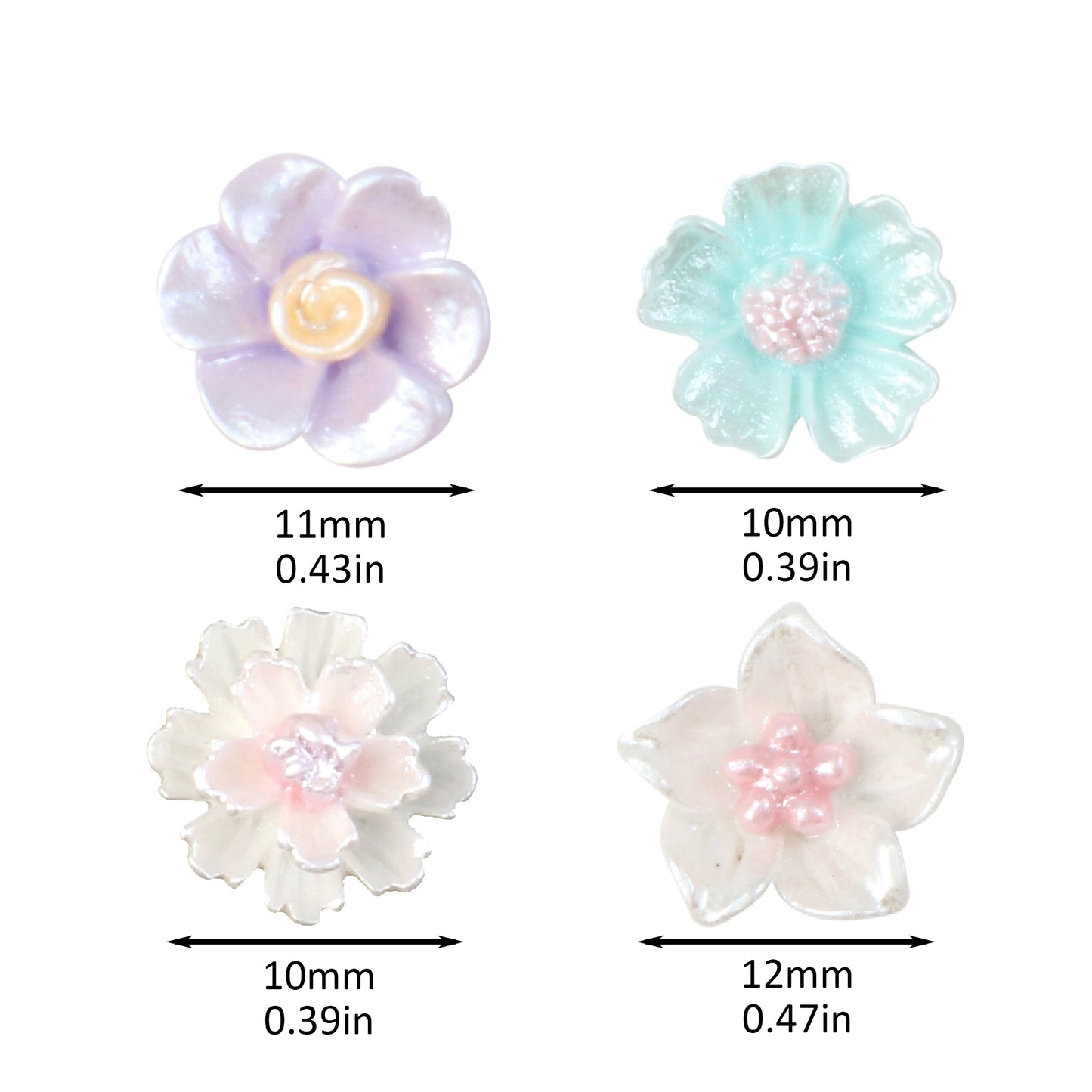 10pcs Pearlescent Flower Shaped 3D Acrylic Resin Cabochon Charms Ornament DIY Creative Phone Shell Case Keychain Fridge Patches Decors Accessories
