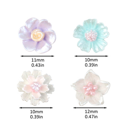 10pcs Pearlescent Flower Shaped 3D Acrylic Resin Cabochon Charms Ornament DIY Creative Phone Shell Case Keychain Fridge Patches Decors Accessories