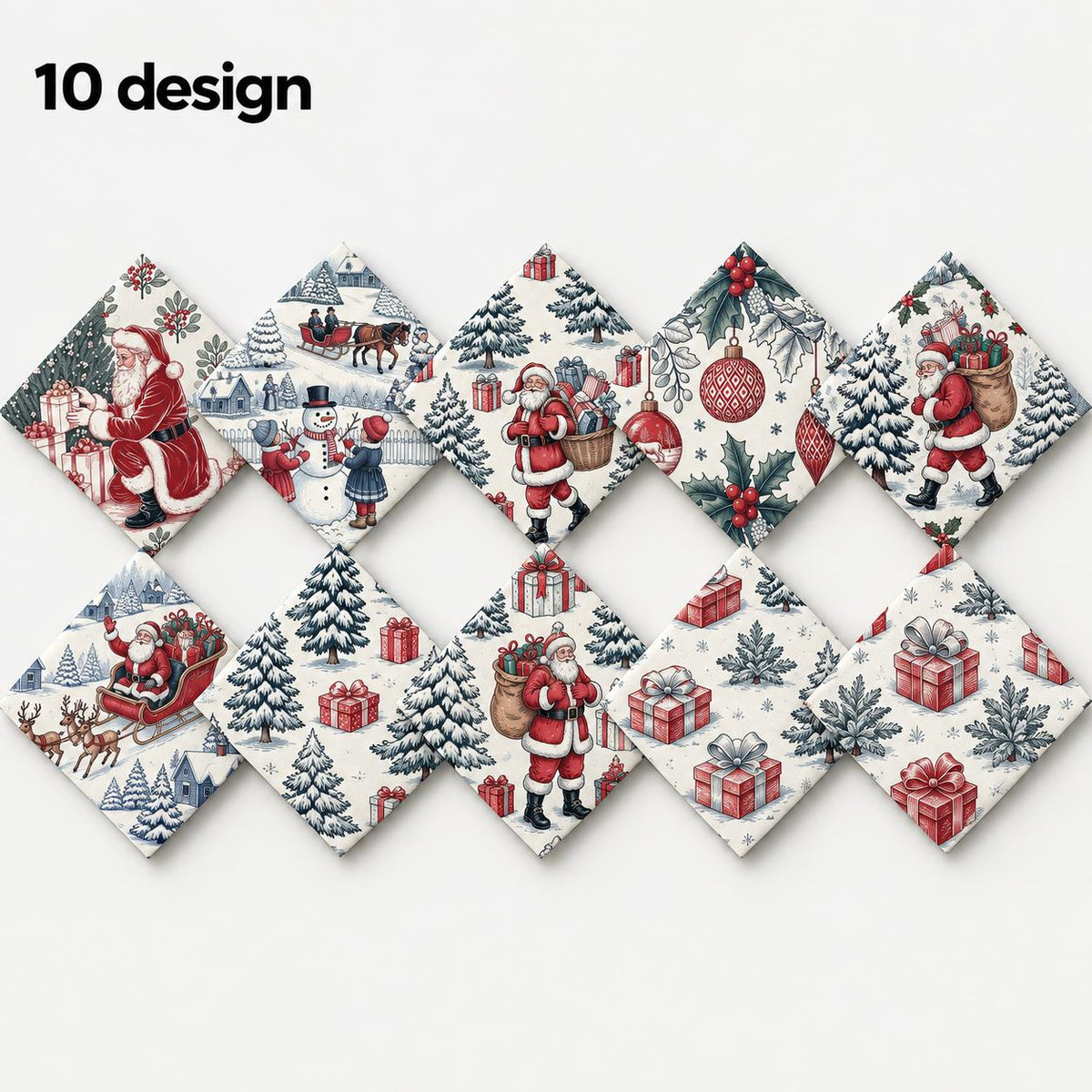 10Pc/Set Christmas Series Deer Tree Santa Claus Holly Gift Fat Quarter Fabric, Pre-Cut Square Fabric Assort, Fabric Set, Craft Fabric, Handmade DIY Patchwork Fabric,Home Quilting Sewing Fabric, Packaging Fabric, Scrapbooking Craft Hobbyist