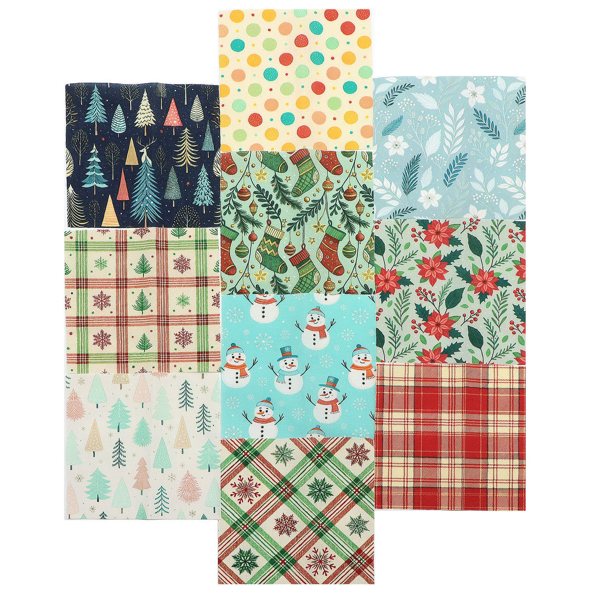 10Pc/Set Christmas Series Flower Dot Plaid Tree Deer Fat Quarter Fabric, Pre-Cut Square Fabric Assort, Fabric Set, Craft Fabric, Handmade DIY Patchwork Fabric,Home Quilting Sewing Fabric, Packaging Fabric, Scrapbooking Craft Hobbyist