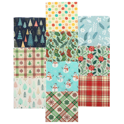 10Pc/Set Christmas Series Flower Dot Plaid Tree Deer Fat Quarter Fabric, Pre-Cut Square Fabric Assort, Fabric Set, Craft Fabric, Handmade DIY Patchwork Fabric,Home Quilting Sewing Fabric, Packaging Fabric, Scrapbooking Craft Hobbyist
