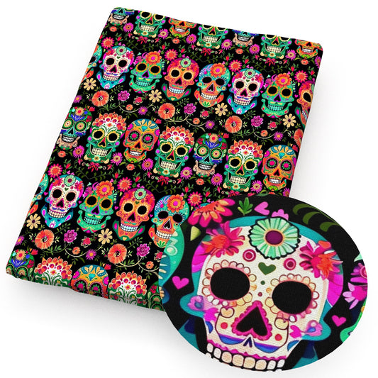 day of the dead skull ghost skeleton bones fabric