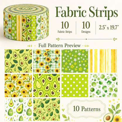 10pcs Vintage Avocado Floral Jelly Roll Fabric Strips 2.5X19.7inch Pre-Cut 100% Polyester For Patchwork Quilts, Table Runners, Placemats, Tote Bags, Storage Pouches, Makeup Bags, Coasters, Quilt Blocks & Binding Birthday Gift For Mom