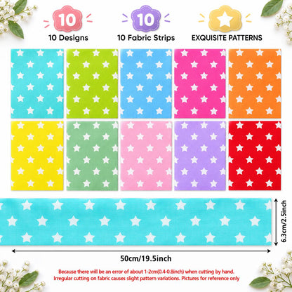 10pcs Vintage Star Pattern Jelly Roll Fabric Strips 2.5X19.7inch Pre-cut 100% Polyester for Patchwork Quilts, Table Runners, Placemats, Tote Bags, Storage Pouches, Makeup Bags, Coasters, Quilt Blocks & Binding
