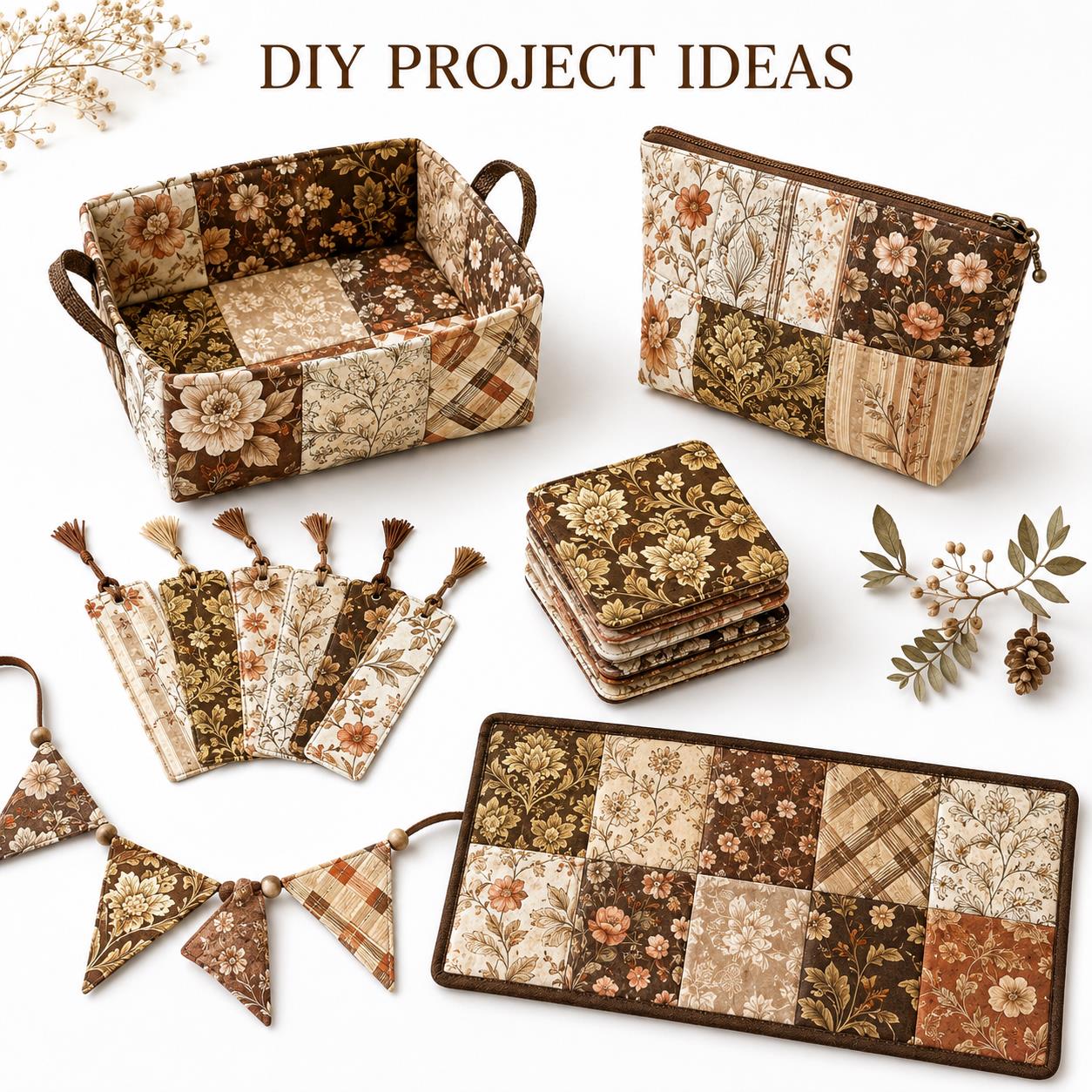 10pcs Charm Pack Set Floral Autumn Pattern Vintage Style Pattern Handmade DIY with Rich Color and Texture Elements 100% Polyester Patchwork in 10 Design Styles Suitable for Patchwork DIY Craft Projects DIY Wallet Making Gift Giving Bag Making