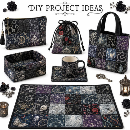 10Pc/Set Halloween Black Series Flower Skull Heart Butterfly Bat Fat Quarter Fabric, Pre-Cut Square Fabric Assort, Fabric Set, Craft Fabric, Handmade DIY Patchwork Fabric,Home Quilting Sewing Fabric, Packaging Fabric, Scrapbooking Craft Hobbyist