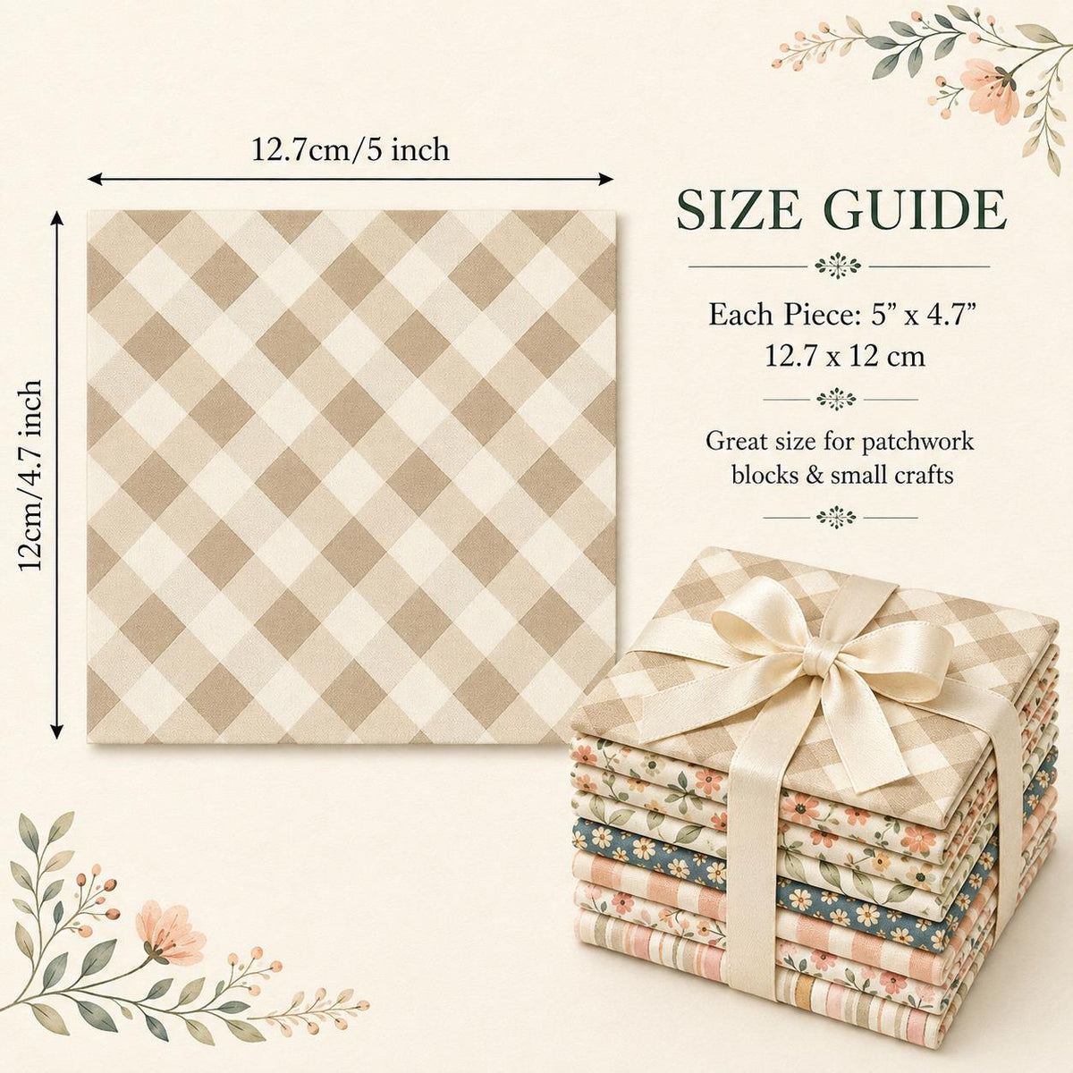 10Pc/Set Flower Series Stripe Plaid Fat Quarter Fabric, Pre-Cut Square Fabric Assort, Fabric Set, Craft Fabric, Handmade DIY Patchwork Fabric,Home Quilting Sewing Fabric, Packaging Fabric, Scrapbooking Craft Hobbyist