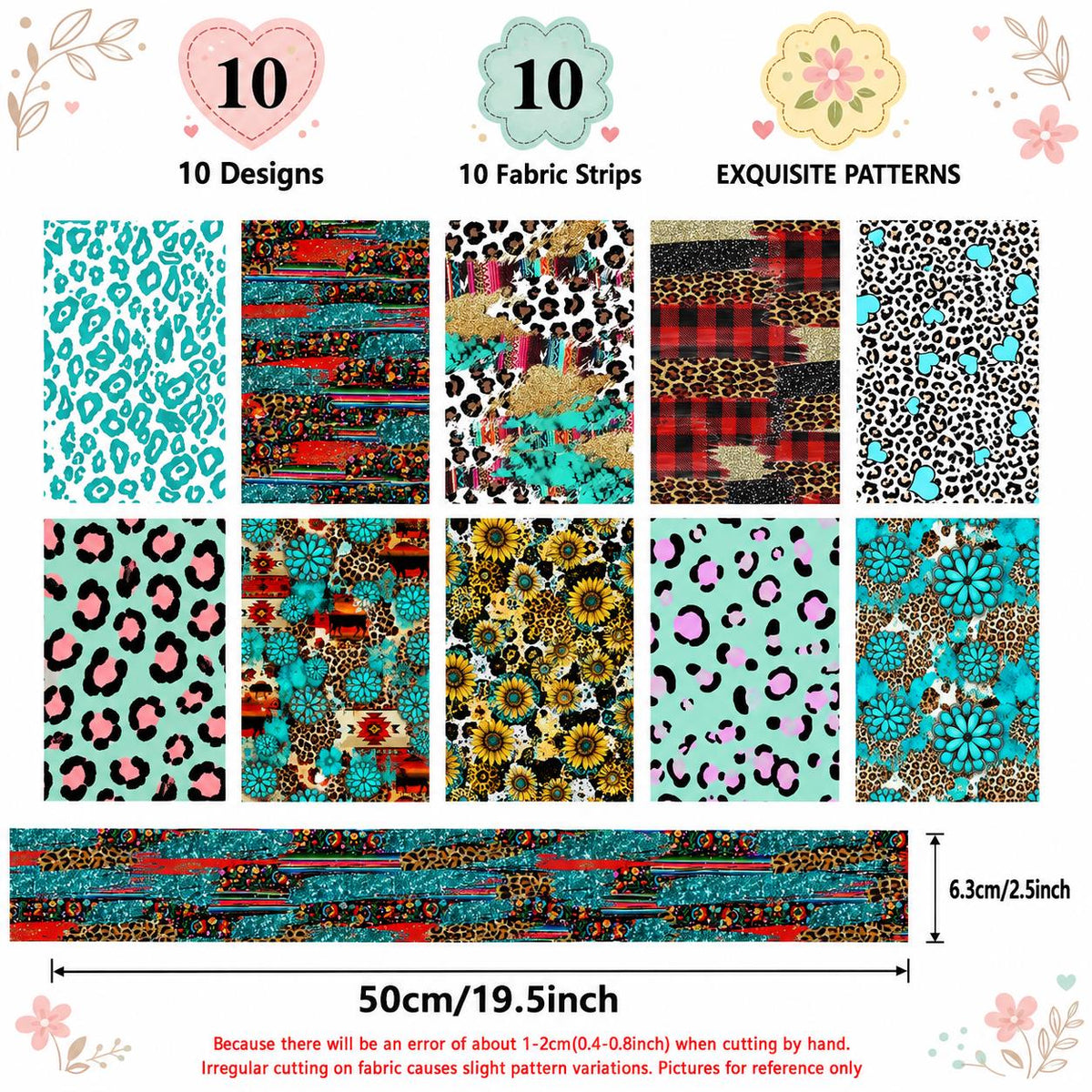 10Pc/Set, Making 10 Images 1pc Each, Each Size: 6.3*50cm Leopard Series Sliced Fabric Set Style Combination, Polyester Jelly Roll Fabric Strips, Pre-Cut Quilting Squares, For Quilting DIY, Handicrafts And Sewing, Blankets, Rugs, Interior Decoration, Home