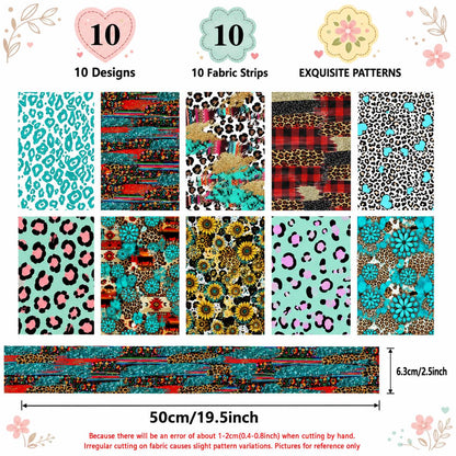 10Pc/Set, Making 10 Images 1pc Each, Each Size: 6.3*50cm Leopard Series Sliced Fabric Set Style Combination, Polyester Jelly Roll Fabric Strips, Pre-Cut Quilting Squares, For Quilting DIY, Handicrafts And Sewing, Blankets, Rugs, Interior Decoration, Home