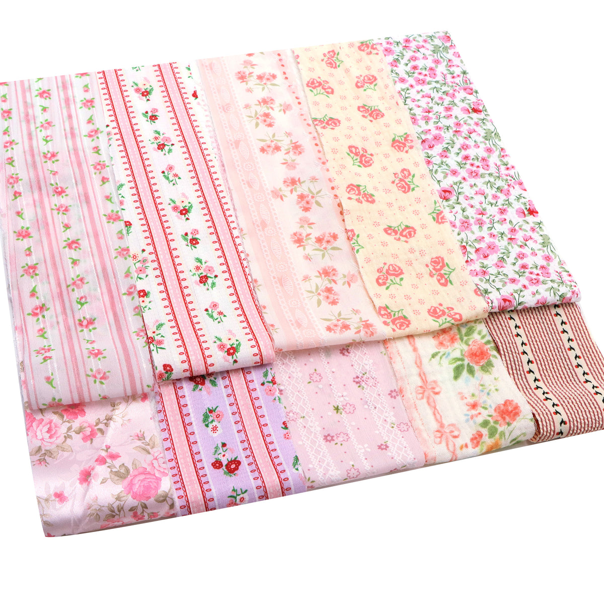 10pcs Vintage Floral Pink Pattern Jelly Roll Fabric Strips 2.5X19.7inch Pre-cut 100% Polyester for Patchwork Quilts, Table Runners, Placemats, Tote Bags, Storage Pouches, Makeup Bags, Coasters, Quilt Blocks & Binding Multi-color