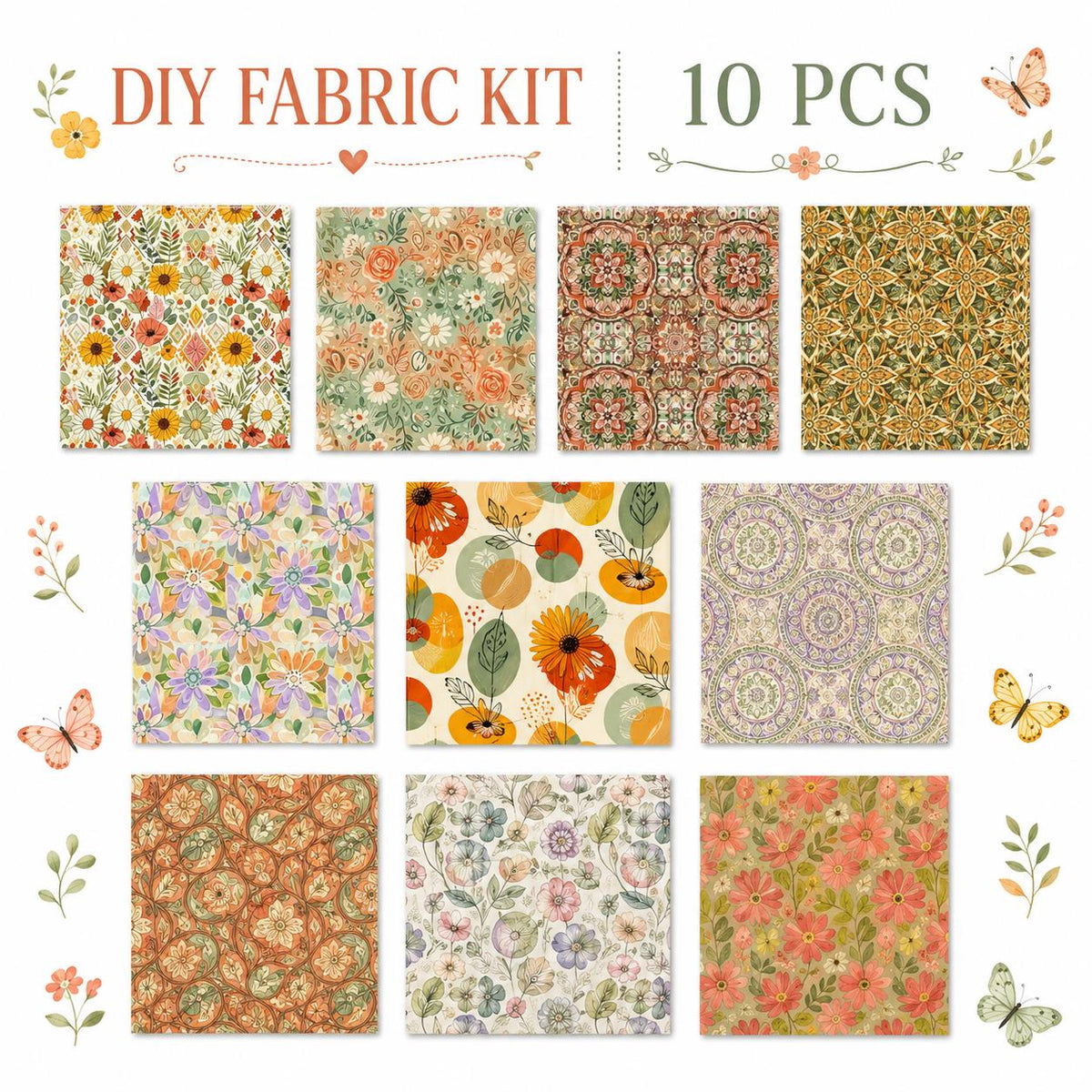 10pcs Charm Pack Set Floral Pattern Vintage Style Handmade DIY with Rich Color and Texture Elements 100% Polyester Patchwork in 10 Design Styles Suitable for Patchwork DIY Craft Projects DIY Wallet Making Gift Giving Bag Making Mother's Day Gift