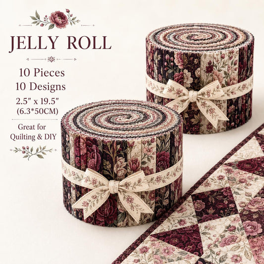 10pcs Vintage Peony Flower Jelly Roll Fabric Strips 2.5X19.7inch Pre-Cut 100% Polyester For Patchwork Quilts, Table Runners, Placemats, Tote Bags, Storage Pouches, Makeup Bags, Coasters, Quilt Blocks & Binding