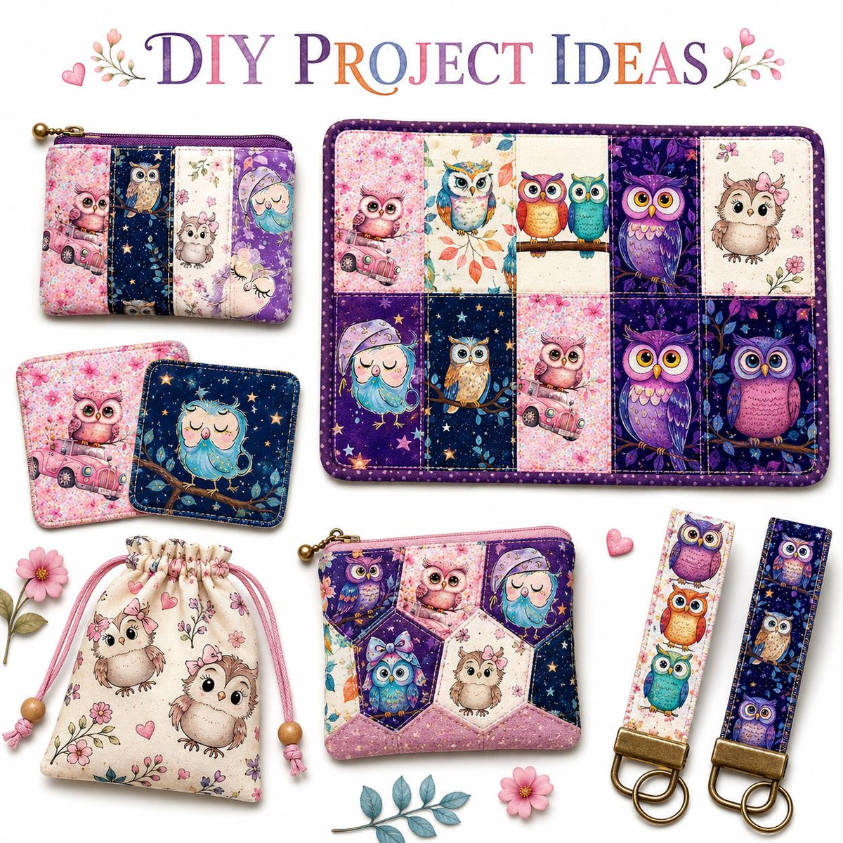 10Pc/Set Flower Owl Series Fat Quarter Fabric, Pre-Cut Square Fabric Assort, Fabric Set, Craft Fabric, Handmade DIY Patchwork Fabric,Home Quilting Sewing Fabric, Packaging Fabric, Scrapbooking Craft Hobbyist