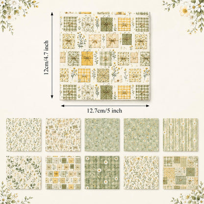 10pcs Charm Pack Set Green Floral Pattern 100% Polyester Patchwork in 10 Design Styles, Ready-to-Sew Without Cutting, Suitable For Patchwork Wallet Making Gift Giving Tote Bags Coasters DIY Craft Projects