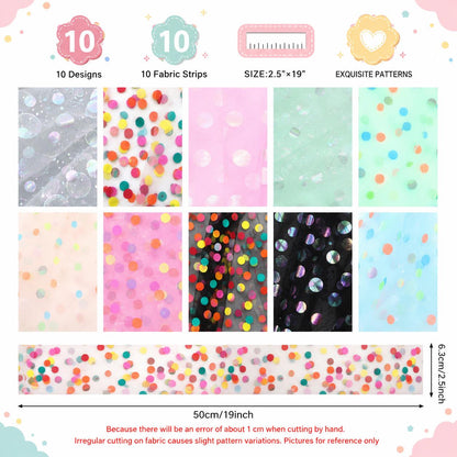 10Pc/Set, Making 10 Images 1pc Each, Each Size: 6.3*50cm Mesh Gauze Dot Series Sliced Fabric Set Style Combination, Polyester Jelly Roll Fabric Strips, Pre-Cut Quilting Squares, For Quilting DIY, Handicrafts And Sewing, Blankets, Rugs, Interior Decoration