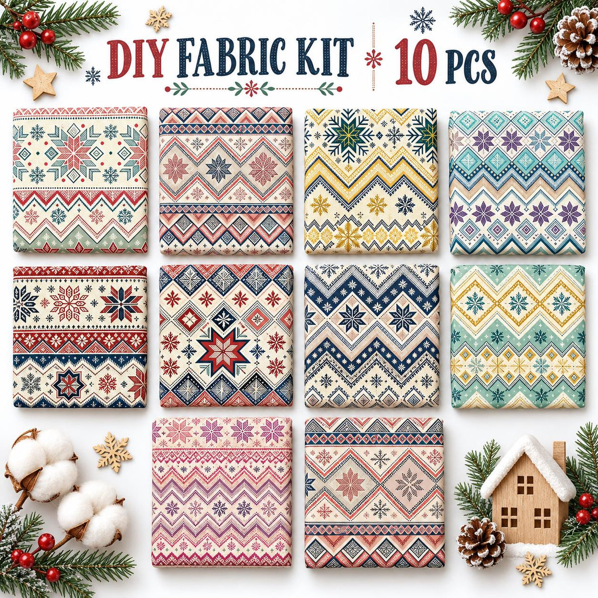 10Pc/Set Christmas Flower Stripe Series Fat Quarter Fabric, Pre-Cut Square Fabric Assort, Fabric Set, Craft Fabric, Handmade DIY Patchwork Fabric,Home Quilting Sewing Fabric, Packaging Fabric, Scrapbooking Craft Hobbyist