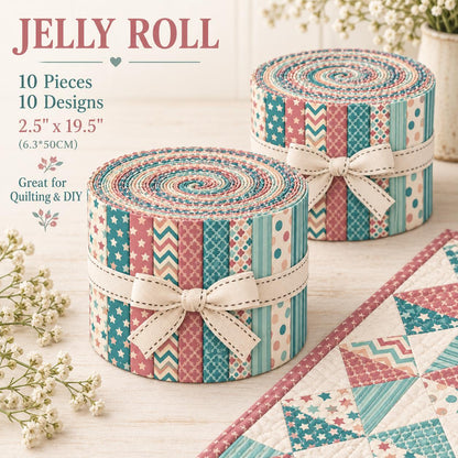 10pcs Vintage Dot Flower Pattern Jelly Roll Fabric Strips 2.5X19.7inch Pre-Cut 100% Polyester For Patchwork Quilts, Table Runners, Placemats, Tote Bags, Storage Pouches, Makeup Bags, Coasters, Quilt Blocks & Binding