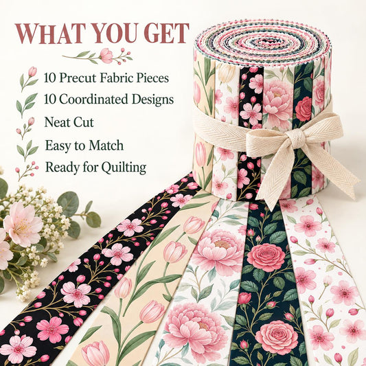 10pcs Vintage Floral Pattern Jelly Roll Fabric Strips 2.5X19.7inch Pre-Cut 100% Polyester For Patchwork Quilts, Table Runners, Placemats, Tote Bags, Storage Pouches, Makeup Bags, Coasters, Quilt Blocks & Binding