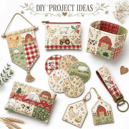 10pcs Charm Pack Set Hen Egg Sheep Farm Pattern Vintage Style Handmade DIY with Rich Color and Texture Elements 100% Polyester Patchwork in 10 Design Styles Suitable for Patchwork DIY Craft Projects DIY Wallet Making Gift Giving Bag Making Mother's Day Gi