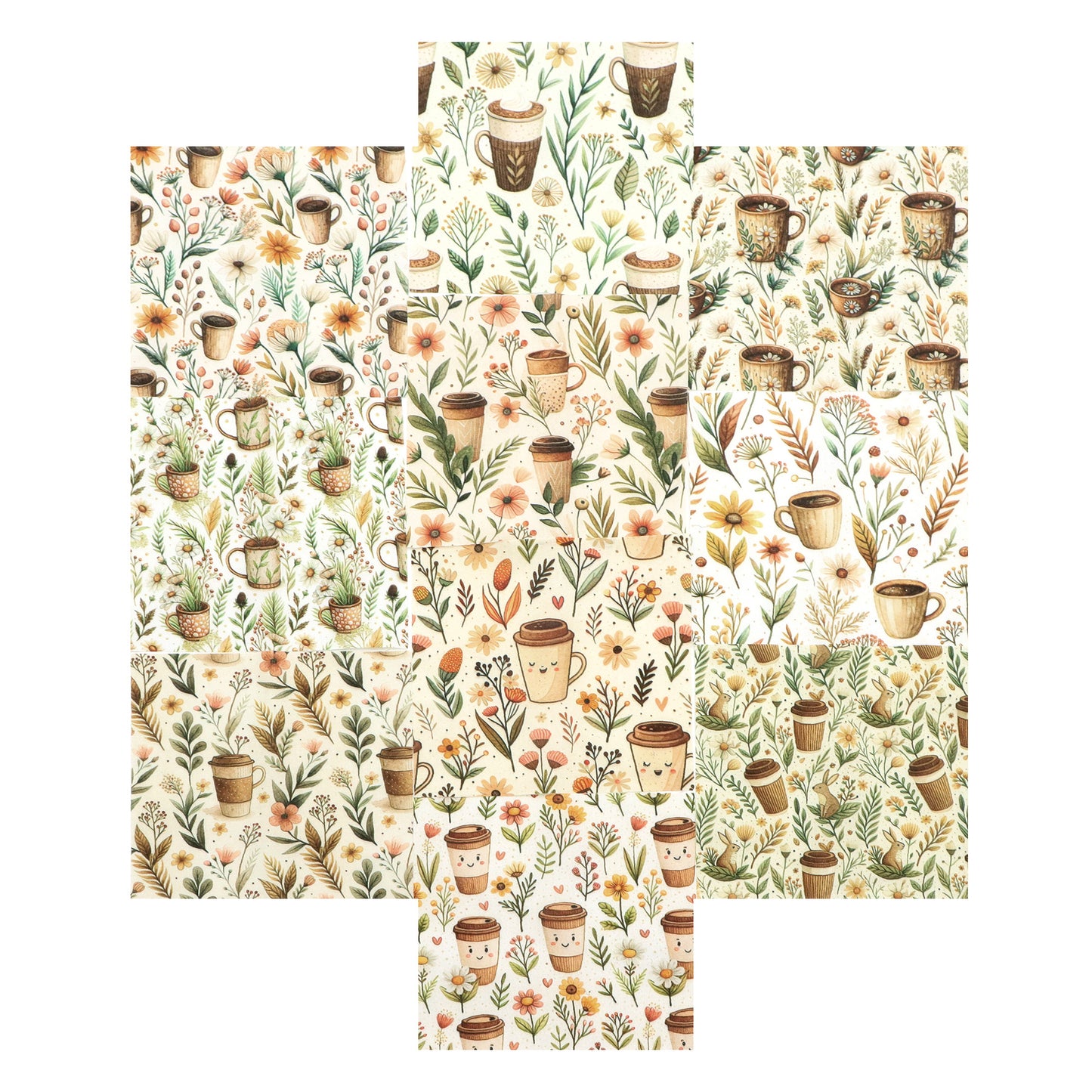 10Pc/Set Flower Series Rabbit Coffee Fat Quarter Fabric, Pre-Cut Square Fabric Assort, Fabric Set, Craft Fabric, Handmade DIY Patchwork Fabric,Home Quilting Sewing Fabric, Packaging Fabric, Scrapbooking Craft Hobbyist