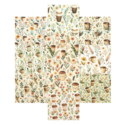 10Pc/Set Flower Series Rabbit Coffee Fat Quarter Fabric, Pre-Cut Square Fabric Assort, Fabric Set, Craft Fabric, Handmade DIY Patchwork Fabric,Home Quilting Sewing Fabric, Packaging Fabric, Scrapbooking Craft Hobbyist