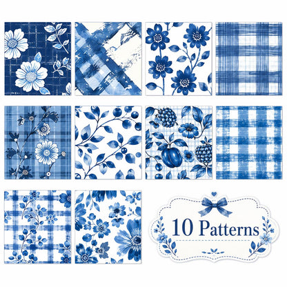 10pcs Vintage Floral Plaid Blue Pattern Jelly Roll Fabric Strips 2.5X19.7inch Pre-cut 100% Polyester for Patchwork Quilts, Table Runners, Placemats, Tote Bags, Storage Pouches, Makeup Bags, Coasters, Quilt Blocks & Binding Multi-color