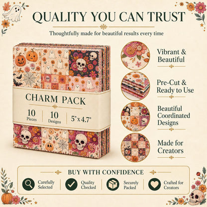 10pcs Charm Pack Set Halloween Pumpkin Ghost Pattern Vintage Style Handmade DIY with Rich Color and Texture Elements 100% Polyester Patchwork in 10 Design Styles Suitable for Patchwork DIY Craft Projects DIY Wallet Making Gift Giving Bag Making Mother's D