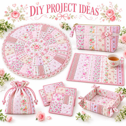 10pcs Vintage Floral Pink Pattern Jelly Roll Fabric Strips 2.5X19.7inch Pre-cut 100% Polyester for Patchwork Quilts, Table Runners, Placemats, Tote Bags, Storage Pouches, Makeup Bags, Coasters, Quilt Blocks & Binding Multi-color