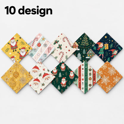 10Pc/Set Christmas Series Santa Claus Star Holly Gift Fat Quarter Fabric, Pre-Cut Square Fabric Assort, Fabric Set, Craft Fabric, Handmade DIY Patchwork Fabric,Home Quilting Sewing Fabric, Packaging Fabric, Scrapbooking Craft Hobbyist