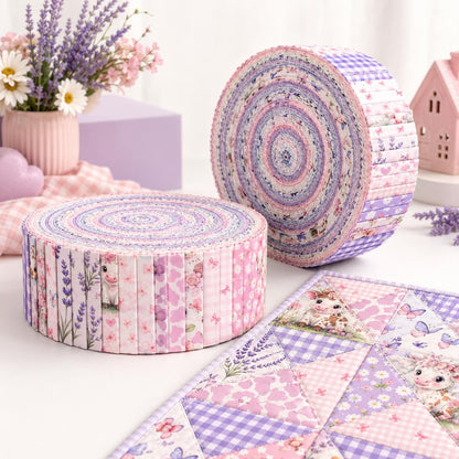 10pcs Vintage Lavender Cow Butterfly Pattern Jelly Roll Fabric Strips 2.5X19.7inch Pre-Cut 100% Polyester For Patchwork Quilts, Table Runners, Placemats, Tote Bags, Storage Pouches, Makeup Bags, Coasters, Quilt Blocks & Binding Multi-Color