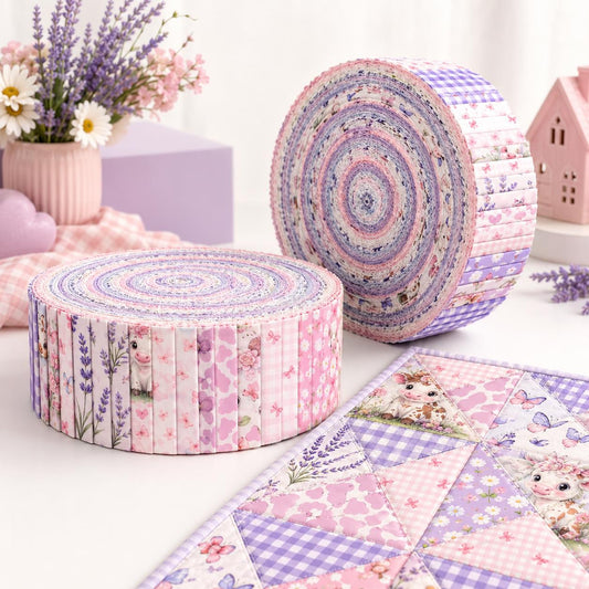 10pcs Vintage Lavender Cow Butterfly Pattern Jelly Roll Fabric Strips 2.5X19.7inch Pre-Cut 100% Polyester For Patchwork Quilts, Table Runners, Placemats, Tote Bags, Storage Pouches, Makeup Bags, Coasters, Quilt Blocks & Binding Multi-Color