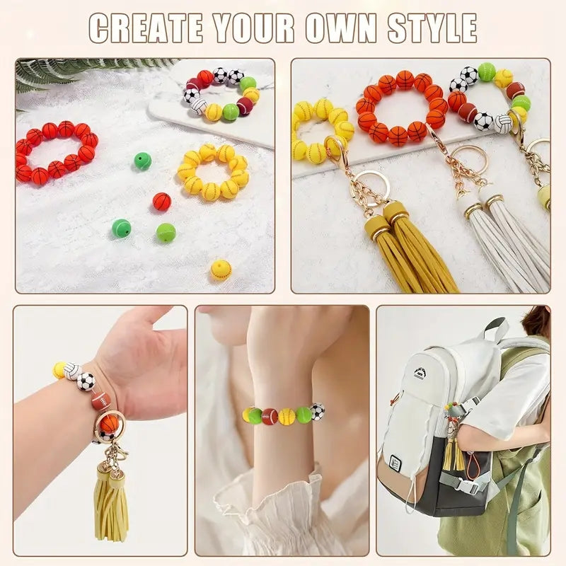 1Pc Silicone Football Soccer Ball Beads for DIY Keychain Charms, Personalized Sports Jewelry Making Kit, Creative Party Decorations, Sturdy Easy-to-Bead Washable Beads