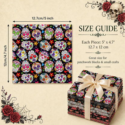10Pc/Set Halloween Series Spider Skull Rose Cat Fat Quarter Fabric, Pre-Cut Square Fabric Assort, Fabric Set, Craft Fabric, Handmade DIY Patchwork Fabric,Home Quilting Sewing Fabric, Packaging Fabric, Scrapbooking Craft