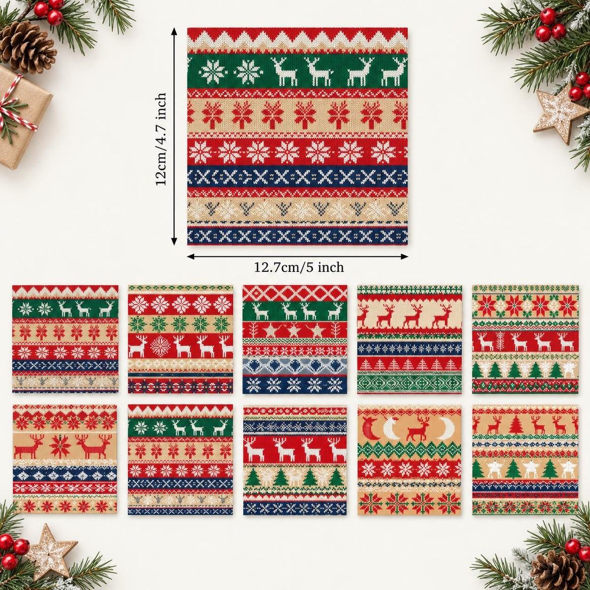 10Pc/Set Christmas Series Stripe Flower Star Deer Tree Moon Fat Quarter Fabric, Pre-Cut Square Fabric Assort, Fabric Set, Craft Fabric, Handmade DIY Patchwork Fabric,Home Quilting Sewing Fabric, Packaging Fabric, Scrapbooking Craft Hobbyist