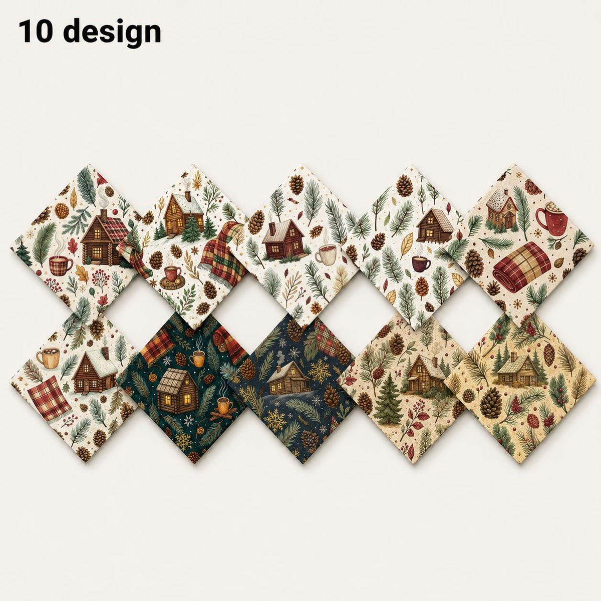 10Pc/Set Christmas Series Cup Tree House Coffee Plaid Fat Quarter Fabric, Pre-Cut Square Fabric Assort, Fabric Set, Craft Fabric, Handmade DIY Patchwork Fabric,Home Quilting Sewing Fabric, Packaging Fabric, Scrapbooking Craft Hobbyist