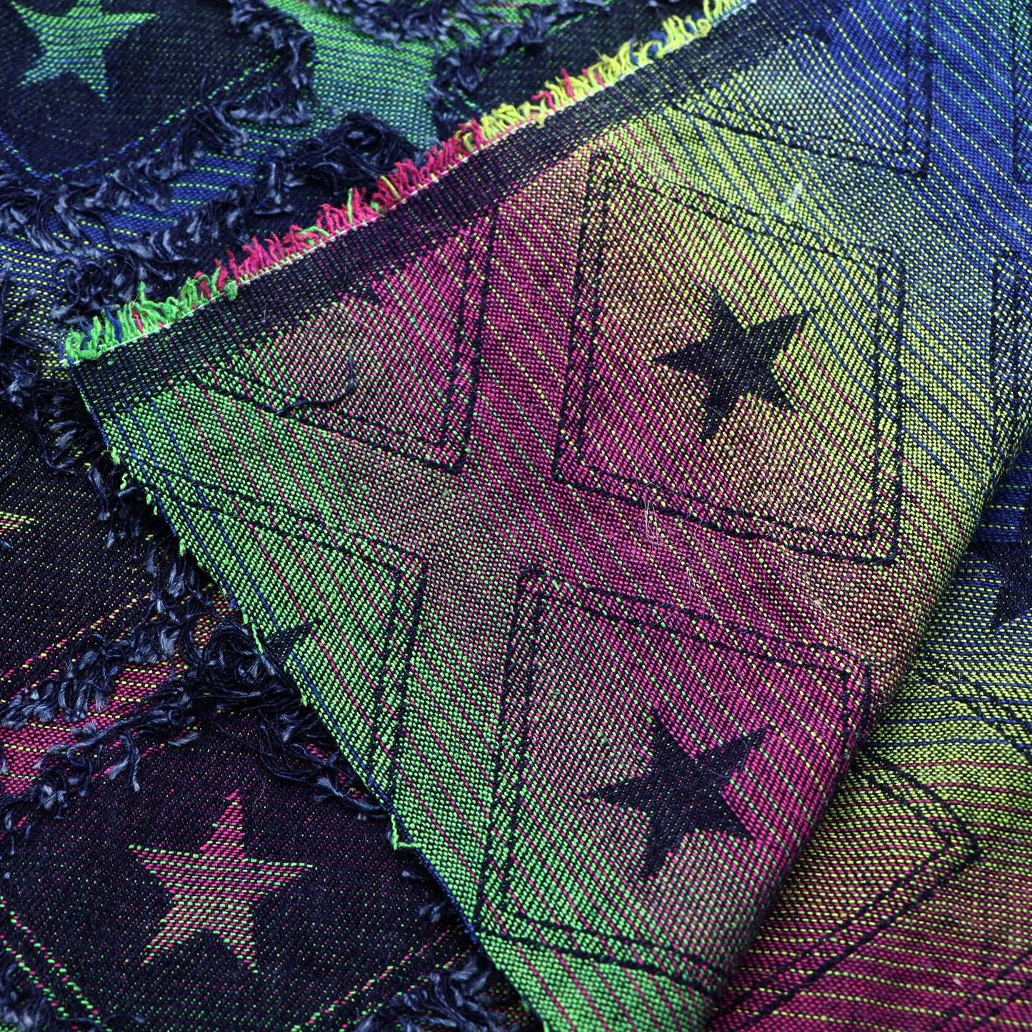 1Pc Plaid Grid Star Pattern Distressed Denim Fabric with Tassels,68.5x19.68inch Pre-cut 100% Polyester Fabric,Luxury Vintage Style,Hand Wash Only,Ideal for DIY Crafts, Bags & Sewing Projects,Hats,Sewing Supplies for Crafts