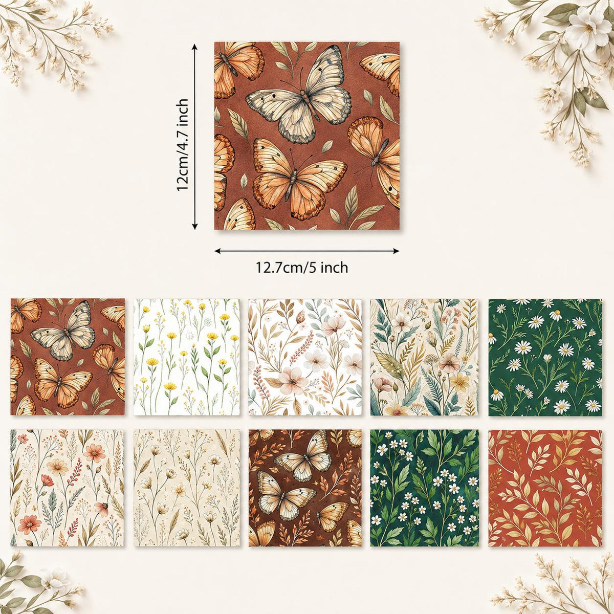 10pcs Charm Pack Set Floral Pattern 100% Polyester Patchwork in 10 Design Styles, Ready-to-Sew Without Cutting, Suitable For Patchwork Wallet Making Gift Giving Tote Bags Coasters DIY Craft Projects