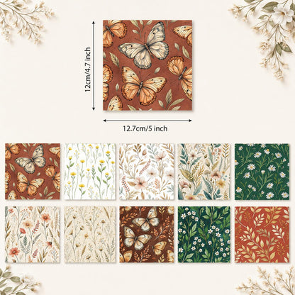 10pcs Charm Pack Set Floral Pattern 100% Polyester Patchwork in 10 Design Styles, Ready-to-Sew Without Cutting, Suitable For Patchwork Wallet Making Gift Giving Tote Bags Coasters DIY Craft Projects