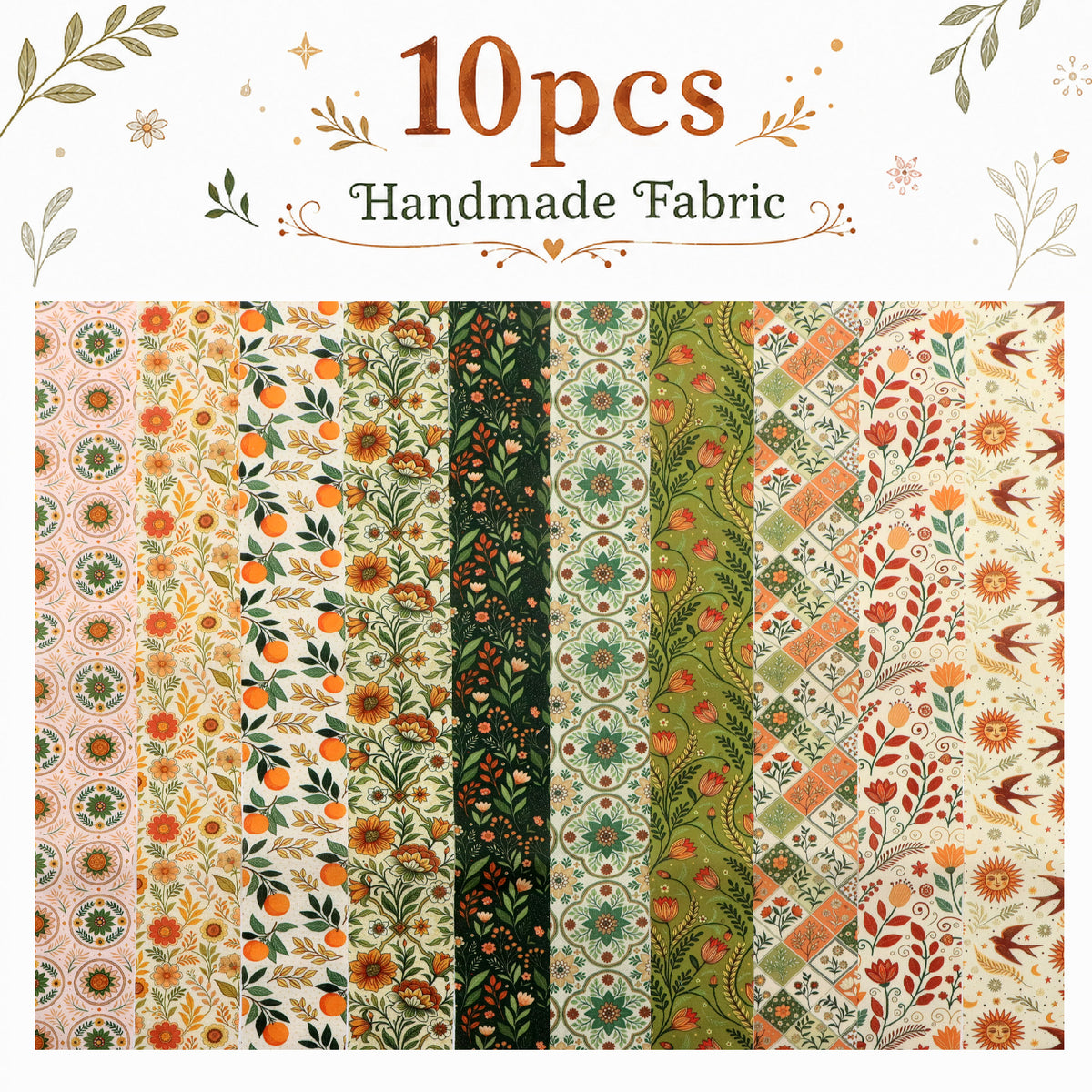 10pcs Vintage Floral Pattern Jelly Roll Fabric Strips 2.5X19.7inch Pre-Cut 100% Polyester For Patchwork Quilts, Table Runners, Placemats, Tote Bags, Storage Pouches, Makeup Bags, Coasters, Quilt Blocks & Binding