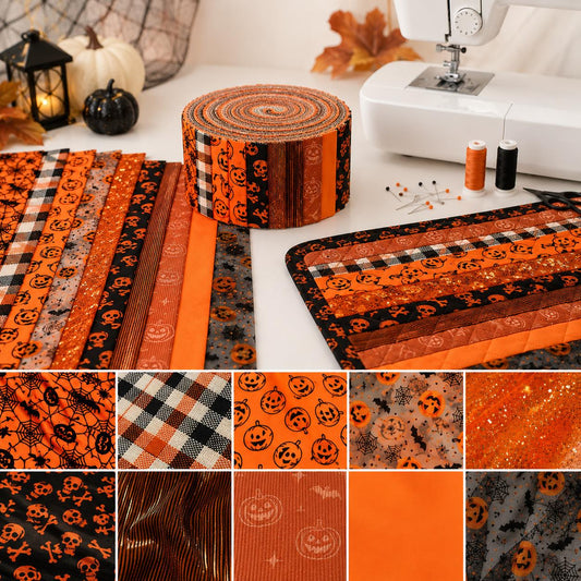 10Pc/Set, Making 10 Images 1pc Each, Each Size: 6.3*50cm Pumpkin Ghost Halloween Series Sliced Fabric Set Style Combination, Polyester Jelly Roll Fabric Strips, Pre-Cut Quilting Squares, For Quilting DIY, Handicrafts And Sewing, Blankets, Rugs, Interior D