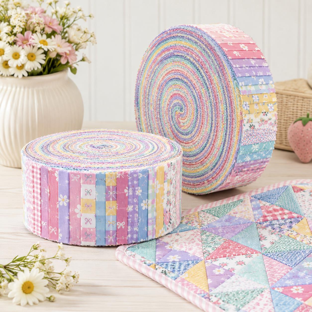 10Pc/Set, Making 10 Images 1pc Each, Each Size: 6.3*50cm Plaid Grid Floral Pink Series Sliced Fabric Set Style Combination, Polyester Jelly Roll Fabric Strips, Pre-Cut Quilting Squares, For Quilting DIY, Handicrafts And Sewing, Blankets, Rugs