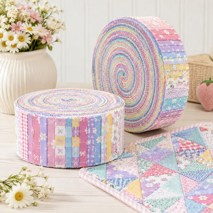 10Pc/Set, Making 10 Images 1pc Each, Each Size: 6.3*50cm Plaid Grid Floral Pink Series Sliced Fabric Set Style Combination, Polyester Jelly Roll Fabric Strips, Pre-Cut Quilting Squares, For Quilting DIY, Handicrafts And Sewing, Blankets, Rugs