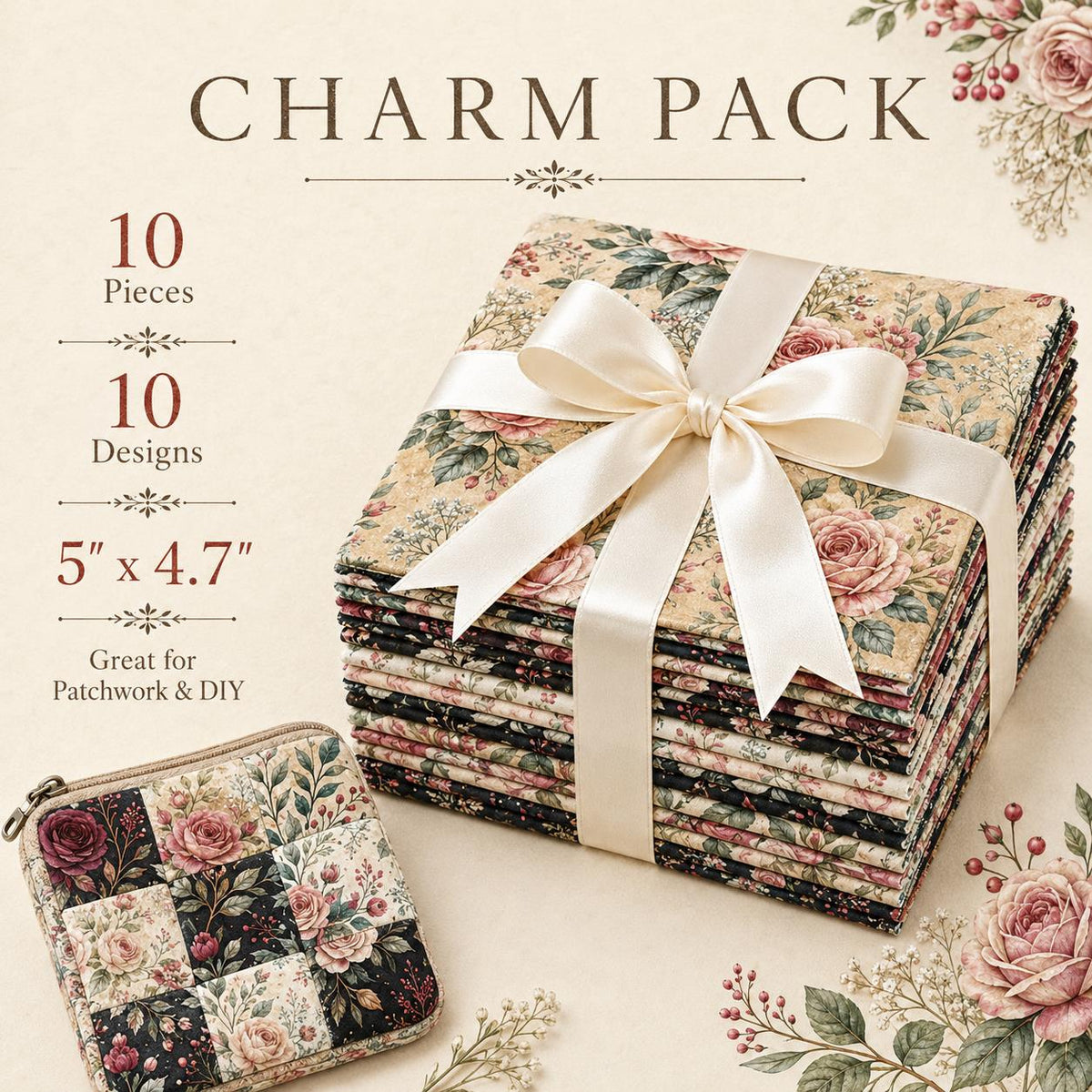10Pc/Set Flower Series Fat Quarter Fabric, Pre-Cut Square Fabric Assort, Fabric Set, Craft Fabric, Handmade DIY Patchwork Fabric,Home Quilting Sewing Fabric, Packaging Fabric, Scrapbooking Craft Hobbyist