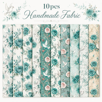 10pcs Vintage Blue Floral Burgundy Pattern Jelly Roll Fabric Strips 2.5X19.7inch Pre-Cut 100% Polyester For Patchwork Quilts, Table Runners, Placemats, Tote Bags, Storage Pouches, Makeup Bags, Coasters, Quilt Blocks & Binding